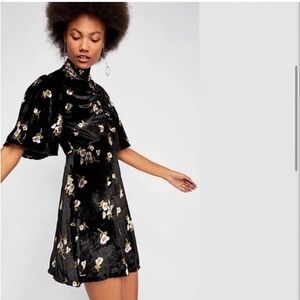 Free People Be My Baby Black Floral Velvet Mini Dress - Size 6